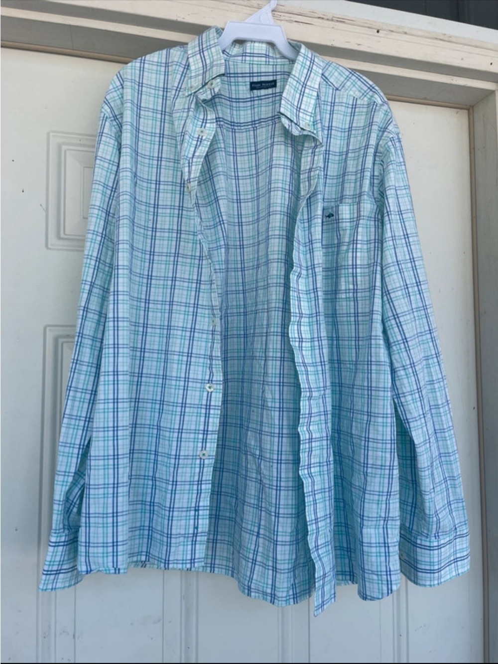 Men's Plaid Button-Down Shirt in Light Blue & White